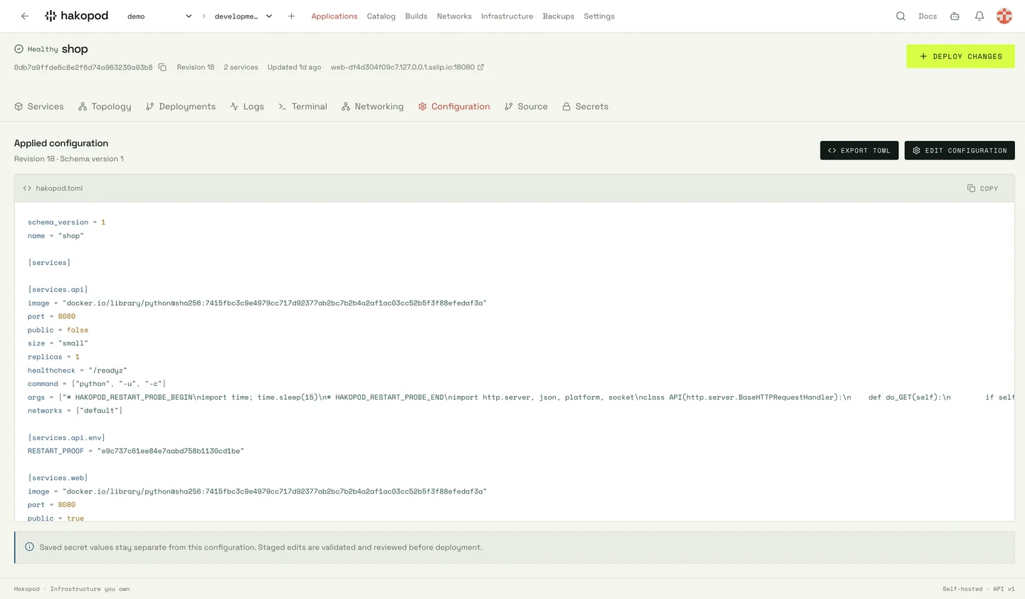 Hakopod configure dashboard from the shop local demo